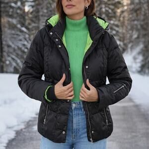 Bogner Fire + Ice Black Ski Puffer Jacket Neon Green Interior Size 6